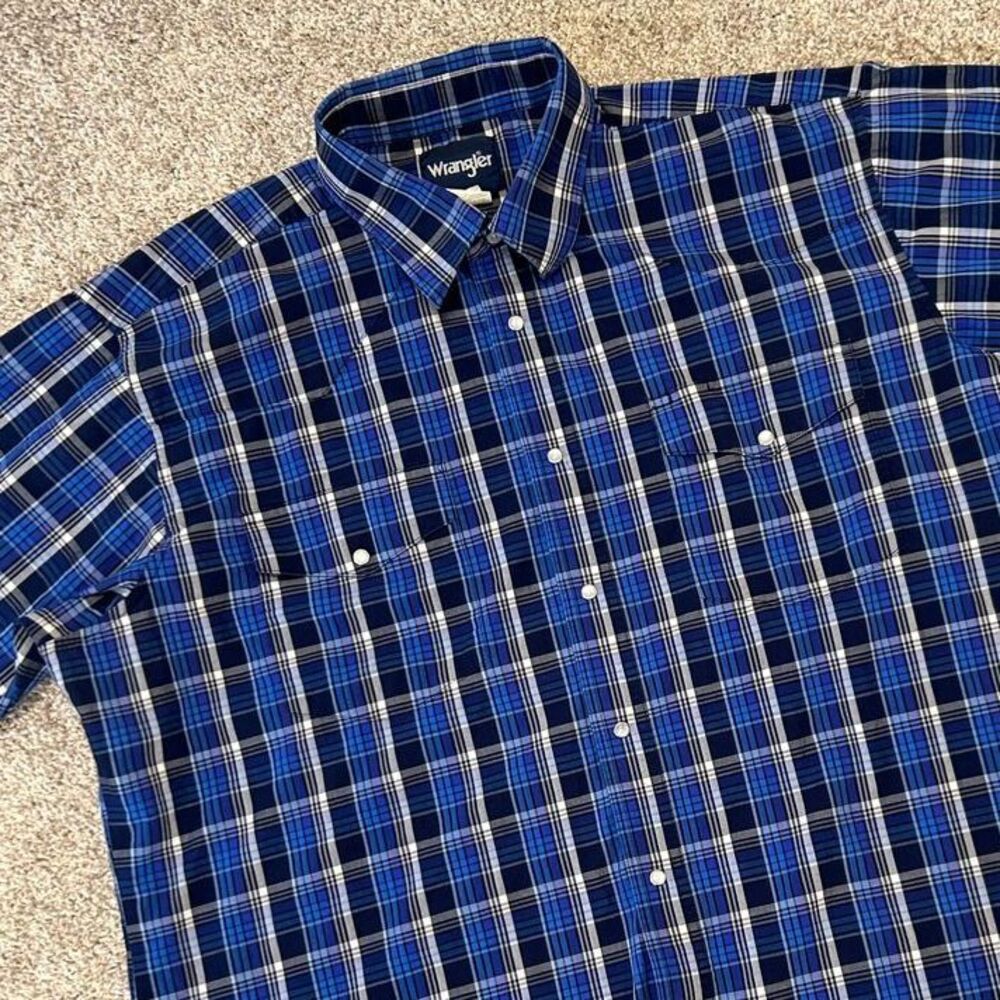 Wrangler Plaid Pearl Snap Long Sleeve Shirt Men Size XXL Cotton Blue (762)